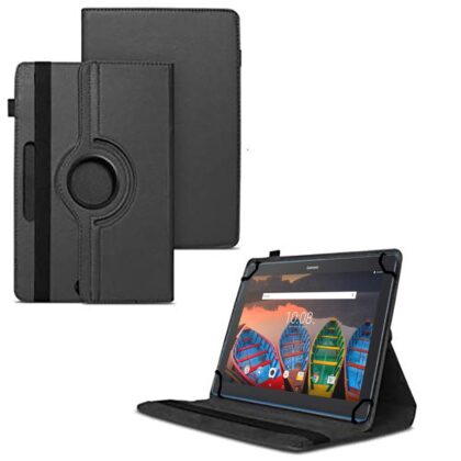 TGK 360 Degree Rotating Universal 3 Camera Hole Leather Stand Case Cover for Lenovo Tab X103F 10 inch – Black