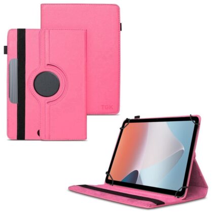 TGK 360 Degree Rotating Universal 3 Camera Hole Leather Stand Case Cover for Oppo Pad Air 10.36 inch Tab (Hot Pink)