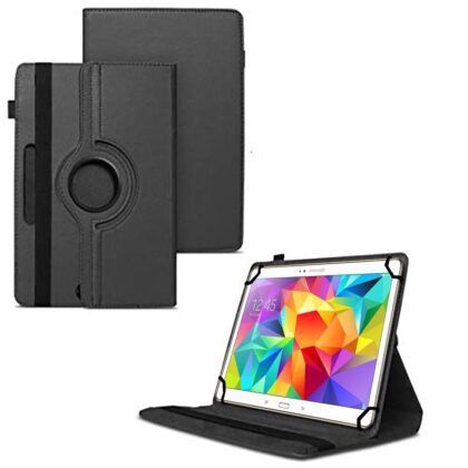 TGK 360 Degree Rotating Universal 3 Camera Hole Leather Stand Case Cover for Samsung Galaxy Tab S 10.5 inch T800, T805, T801 – Black