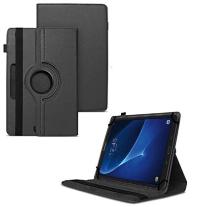 TGK 360 Degree Rotating Universal 3 Camera Hole Leather Stand Case Cover for Samsung Galaxy Tab A 10.1 Inch 2016 T580, T585, T587 – Black