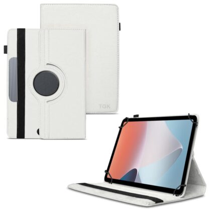 TGK 360 Degree Rotating Universal 3 Camera Hole Leather Stand Case Cover for Oppo Pad Air 10.36 inch Tab (White)