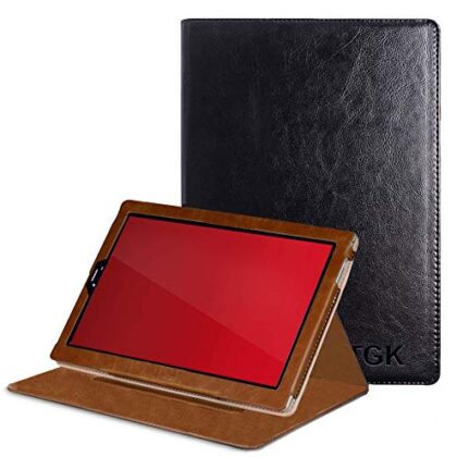 TGK Genuine Leather Ultra Compact Slim Folding Folio Cover Case for iball Avid 8 inch Tablet (Plain Black)