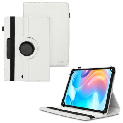 TGK 360 Degree Rotating Universal 3 Camera Hole Leather Stand Case Cover for Realme Pad Mini 8.7 inch Tablet (White)