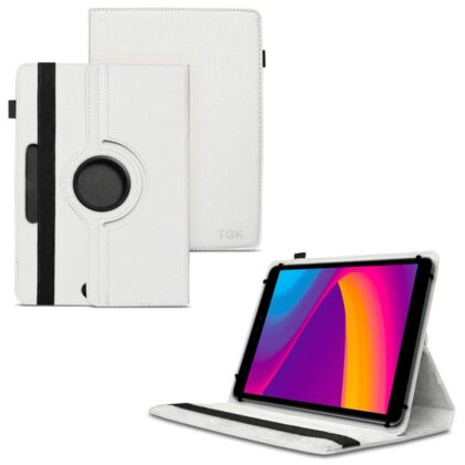 TGK 360 Degree Rotating 3 Camera Hole Leather Stand Case Cover for Panasonic Tab 8 HD Tablet 8 inch (White)