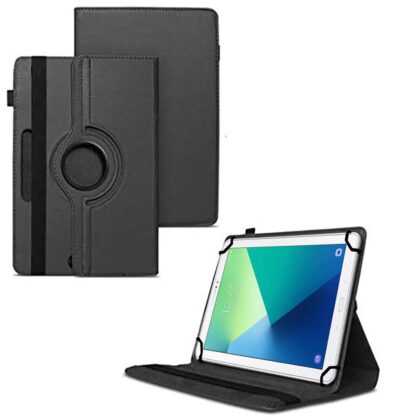 TGK 360 Degree Rotating Universal 3 Camera Hole Leather Stand Case Cover for Samsung Galaxy Tab A A6 With S Pen (10.1 Inch) P580, P585, P585N – Black