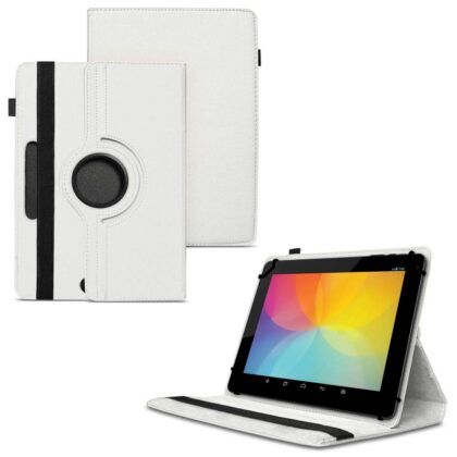 TGK 360 Degree Rotating Universal 3 Camera Hole Leather Stand Case Cover for Lenovo Tab 3 10 Business 10.1″ Tablet – White
