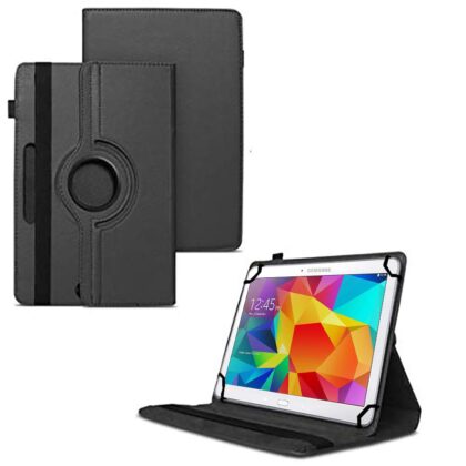 TGK 360 Degree Rotating Universal 3 Camera Hole Leather Stand Case Cover for Samsung Galaxy Tab 4 (10.1 Inch) Sm-T530, T531, T535 – Black