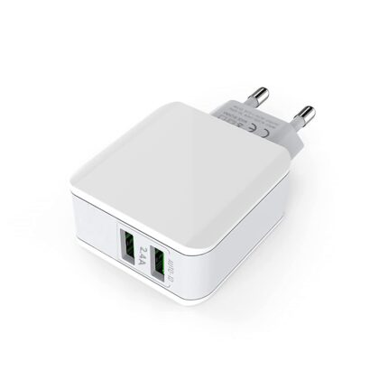 Vali V-2202 2.4A Dual USB Charger, Fast Charging Power Adaptor with 8-Pin Cable (White)
