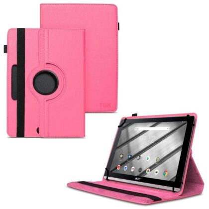TGK 360 Degree Rotating Universal 3 Camera Hole Leather Stand Case Cover for Acer Iconia One 10 B3-A50 10.1-Inch Tablet – Hot Pink