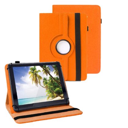 TGK 360 Degree Rotating Universal 3 Camera Hole Leather Stand Case Cover for iBall Slide Elan 3×32 Tablet (10.1 inch) – Orange