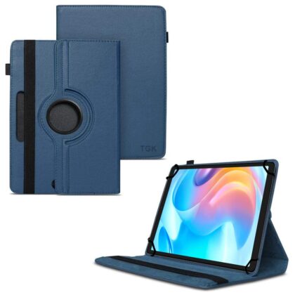TGK 360 Degree Rotating Universal 3 Camera Hole Leather Stand Case Cover for Realme Pad Mini 8.7 inch Tablet (Dark Blue)