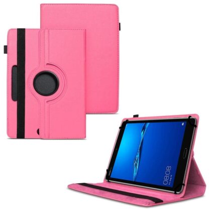 TGK 360 Degree Rotating Universal 3 Camera Hole Leather Stand Case Cover for Huawei Mediapad M3 Lite 8.0 Tablet-Hot Pink