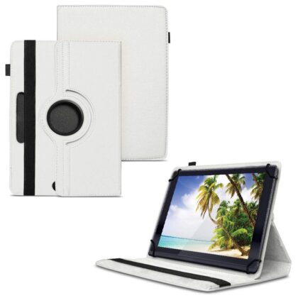 TGK 360 Degree Rotating Universal 3 Camera Hole Leather Stand Case Cover for iBall Slide Elan 3×32 Tablet (10.1 inch) – White