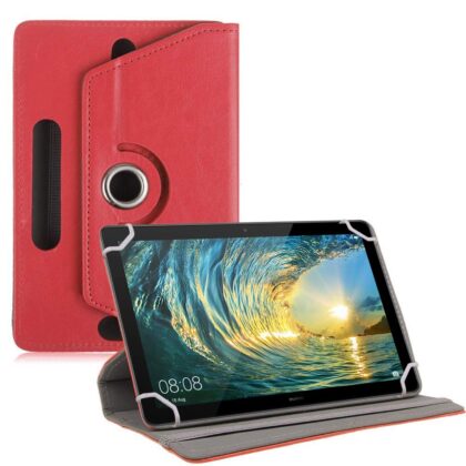 TGK Universal 360 Degree Rotating Leather Rotary Swivel Stand Case Cover for Huawei Mediapad T5 10 10.1 inch 2018 – Red