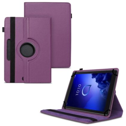TGK 360 Degree Rotating Universal 3 Camera Hole Leather Stand Case Cover for Alcatel 3T 10 Tablet 10 inch – Purple
