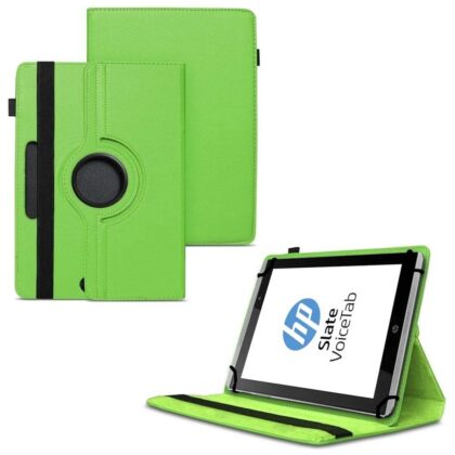 TGK 360 Degree Rotating Universal 3 Camera Hole Leather Stand Case Cover for HP Slate Tablet 8 inch-Green