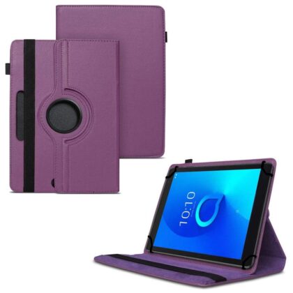 TGK 360 Degree Rotating Universal 3 Camera Hole Leather Stand Case Cover for Alcatel 1T 10 inch Tablet – Purple