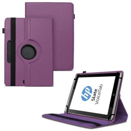 TGK 360 Degree Rotating Universal 3 Camera Hole Leather Stand Case Cover for HP Slate Tablet 8 inch-Purple