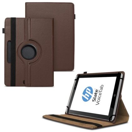 TGK 360 Degree Rotating Universal 3 Camera Hole Leather Stand Case Cover for HP Slate Tablet 8 inch-Brown