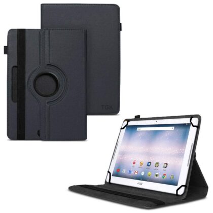 TGK 360 Degree Rotating Universal 3 Camera Hole Leather Stand Case Cover for Acer ONE 10 T4-129L Tablet 10 inch – Black