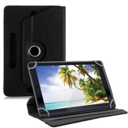 TGK 360 Degree Rotating Leather Rotary Swivel Stand Case Cover for iBall Elan 3×32 10.1 inch Tablet (Black)