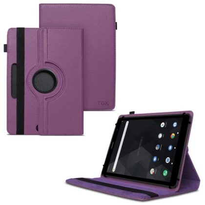 TGK 360 Degree Rotating Universal 3 Camera Hole Leather Stand Case Cover for iBall iTAB BizniZ 10.1 Inch Tablet – Purple
