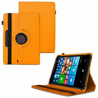 TGK 360 Degree Rotating Universal 3 Camera Hole Leather Stand Case Cover for Alcatel OneTouch Pixi 3 8 inch Tablet – Orange