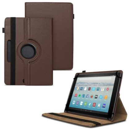 TGK 360 Degree Rotating Universal 3 Camera Hole Leather Stand Case Cover for Fire HD 10 Tablet – Brown