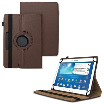 TGK 360 Degree Rotating Universal 3 Camera Hole Leather Stand Case Cover for Samsung Galaxy Tab 3 10.1 inch GT-P5210 GT-P5200 GT-P5220 – Brown