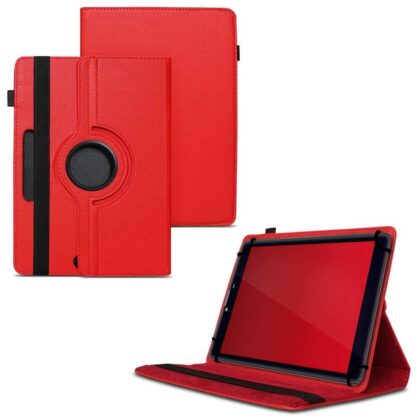 TGK 360 Degree Rotating Universal 3 Camera Hole Leather Stand Case Cover for iBall Avid Tablet PC (8 inch)-Red