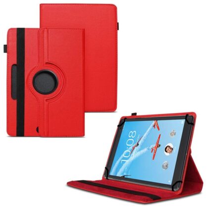 TGK 360 Degree Rotating Universal 3 Camera Hole Leather Stand Case Cover for Lenovo Tab 4 8 Plus TB-8704X / TB-8704F / TB-8704N 8 Inch Tablet – Red