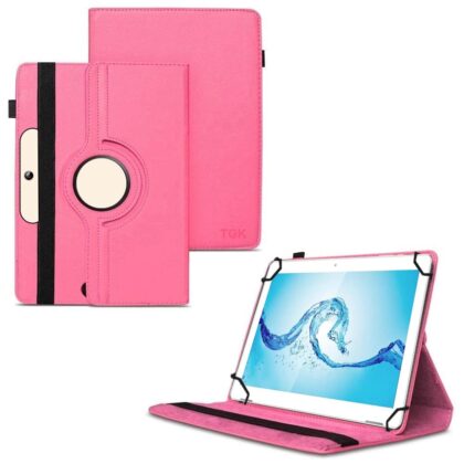 TGK 360 Degree Rotating Universal 3 Camera Hole Leather Stand Case Cover for Acer One 10 T8-129L Tablet 10.1 Inch (Hot Pink)