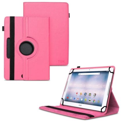 TGK 360 Degree Rotating Universal 3 Camera Hole Leather Stand Case Cover for Acer ONE 10 T4-129L Tablet 10 inch – Hot Pink