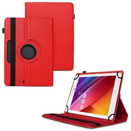 TGK 360 Degree Rotating Universal 3 Camera Hole Leather Stand Case Cover for Asus Zenpad 8.0 Z380kl Tablet-Red