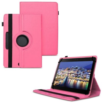TGK 360 Degree Rotating Universal 3 Camera Hole Leather Stand Case Cover for iBall Q1035 Tablet (10.1 inch) – Hot Pink