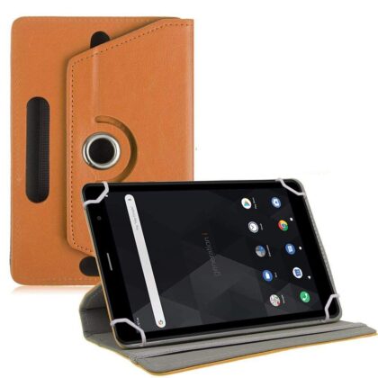 TGK Universal 360 Degree Rotating Leather Rotary Swivel Stand Case Cover for iBall iTAB BizniZ 10.1 Inch Tablet – Orange