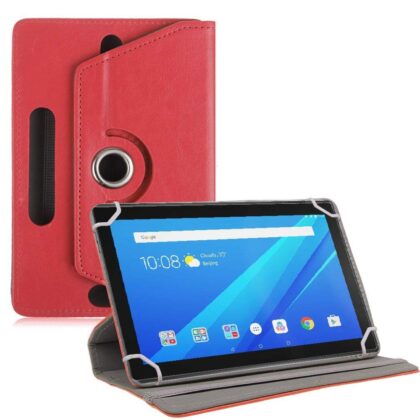 TGK Universal 360 Degree Rotating Leather Rotary Swivel Stand Case Cover for Lenovo Tab 4 10.1 inch Tablet (Red)