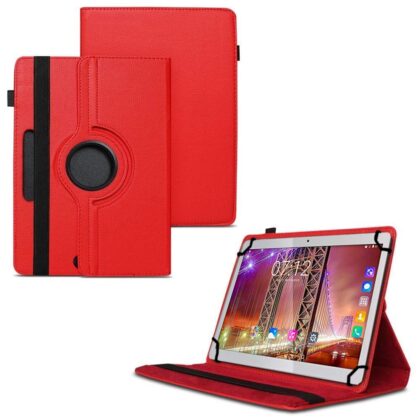 TGK 360 Degree Rotating Universal 3 Camera Hole Leather Stand Case Cover for Fusion5 9.6 4G Tablet (9.6 inch) -Red
