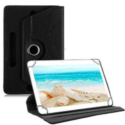 TGK Universal 360 Degree Rotating Leather Rotary Swivel Stand Case Cover for I Kall N10 10.1 inch Tablet (Black)