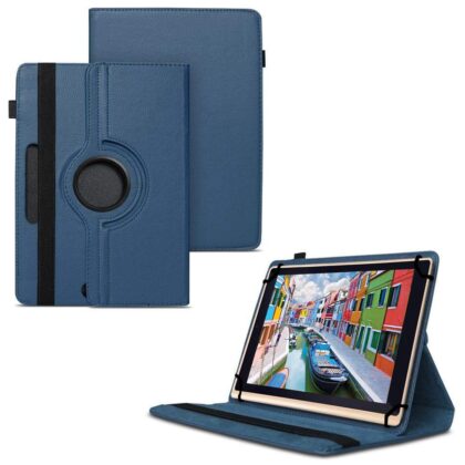 TGK 360 Degree Rotating Universal 3 Camera Hole Leather Stand Case Cover for iBall Slide Elan 4G2+ Tablet (10.1 inch) – Dark Blue