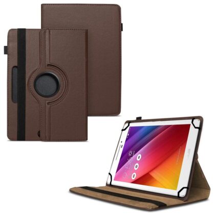 TGK 360 Degree Rotating Universal 3 Camera Hole Leather Stand Case Cover for Asus Zenpad 8.0 Z380kl Tablet-Brown