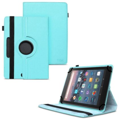 TGK 360 Degree Rotating Universal 3 Camera Hole Leather Stand Case Cover for Fire HD 8 Tablet 8 inch – Sky Blue