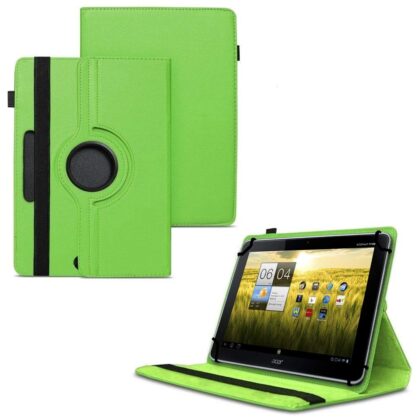 TGK 360 Degree Rotating Universal 3 Camera Hole Leather Stand Case Cover for Acer Iconia Tab A210-10g16u 10.1-Inch Tablet – Green