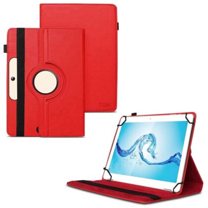 TGK 360 Degree Rotating Universal 3 Camera Hole Leather Stand Case Cover for Acer One 10 T8-129L Tablet 10.1 Inch (Red)