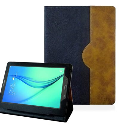TGK Genuine Leather Business Design Ultra Compact Slim Folding Folio Cover Case for Samsung Galaxy Tab A 8.0 2015 Release (SM-T350/T351/T355/P350/P355) Black