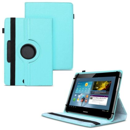 TGK 360 Degree Rotating Universal 3 Camera Hole Leather Stand Case Cover for Samsung Galaxy Tab 2 (10.1 inch) Sky Blue