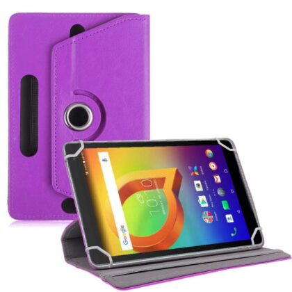 TGK Universal 360 Degree Rotating Leather Rotary Swivel Stand Case Cover for Alcatel A3 10 10.1 inch Tablet (Purple)
