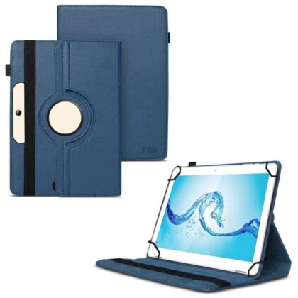 TGK 360 Degree Rotating Universal 3 Camera Hole Leather Stand Case Cover for Acer One 10 T8-129L Tablet 10.1 Inch (Dark Blue)