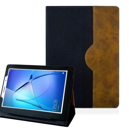 TGK Genuine Leather Business Design Ultra Compact Slim Folding Folio Cover Case for Honor MediaPad T3 8 inch Tablet (Black)