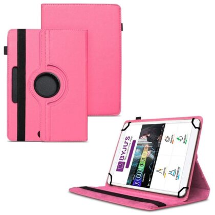 TGK 360 Degree Rotating Universal 3 Camera Hole Leather Stand Case Cover for Byju Learning Tab 10 inch Tablet – Hot Pink
